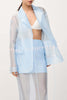 Simple and Light See-through Fabric Tie-up Long Sleeve Pocket Lapel Blazer