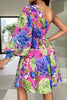 Stylish Printed One Shoulder Tighten Waist Mini Dress
