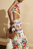 Sun Kissed Printed Crochet Flowers Trim One Shoulder Cut Out Maxi Dress