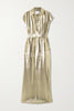 Francesca Metallic Satin-blend Button Short Sleeve Belted Shirt Maxi Dress