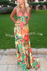 Volcanic Magma Printed Metal Decoration Cutout Back Tie-up Vacation Maxi Dress