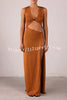 Beautiful Figure Shiny Knit Fabric Cutout Side Slit Stretch Vacation Maxi Dress