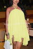 Chiffon Solid Color Halter Backless Irregular Mini Dress
