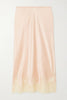 Celebration Look Contrast Color Satin Lace Trim Elastic Waist Drape Midi Skirt