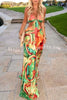 Volcanic Magma Printed Metal Decoration Cutout Back Tie-up Vacation Maxi Dress