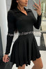 Solid Color Lapel Long Sleeve Slim Fit Waist Mini Dress