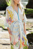 Coastal Seashell Satin Unique Print Drape Gathered Kimono Midi Dress