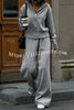 Effortlessly Stylish Ribbed Zipper High Neck Sweatshirt and Elastic Waist Pocketed Loose Pants Set