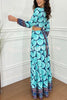 Alisa Unique Print Cutout Elastic Waist Tie-up Long Sleeve Maxi Dress