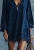 Solid Color Loose Hooded Zip-up Casual Long-sleeved Tassel Hem Mini Dress