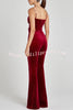 Eliza Luxurious Velvet Fabric Jewel-embellished Shoulder Straps Belted Flare Jumpsuit