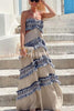 Ultimate Island Linen Blend Fringed Patchwork Cutout Halter Maxi Dress