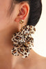 Leopard Print Multi-layered Fabric Floral Earrings