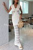 Solid Color Hollow Knitted V-neck Slim Fishtail Maxi Dress