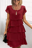 Solid Color Round Neck Short Sleeve Casual Multi-Layered Mini Dress