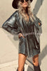 Party Queen Glitter Fabric V-neck Balloon Sleeve Loose Mini Dress