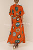 Linen Blend Unique Print Lapel Loose Tie Cardigan Maxi Dress