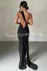Grecian Inspired One Shoulder Side Metal Circle Design Backless Stretch Maxi Dress