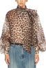 Arianne Chiffon Leopard Print Bow Neck Long Balloon Sleeve Loose Blouse