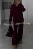 Effortlessly Stylish Ribbed Zipper High Neck Sweatshirt and Elastic Waist Pocketed Loose Pants Set