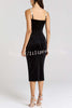Harley Luxurious Velvet Fabric Jewel-embellished Shoulder Straps Midi Dress