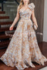 Romantic Ball Chiffon Floral One-shoulder Pleated Design Back Lace-up Gown Maxi Dress