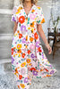 Bohemian Resort Style Print Casual Short Sleeve Button Midi Dress
