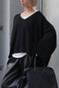 Warm Winter Ribbed Knit V-neck Batwing Sleeve Loose Relaxed Sweater