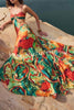 Volcanic Magma Printed Metal Decoration Cutout Back Tie-up Vacation Maxi Dress