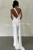 Grecian Inspired One Shoulder Side Metal Circle Design Backless Stretch Maxi Dress