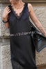 Luxury Winter Satin Lace Trim V-neck Sleeveless H-line Maxi Dress