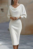 Solid Color Batwing Sleeve Fitted Waist Elegant Midi Dress
