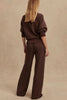 Meet The Autumn Ribbed Zipper Neck Sweatshirt and Elastic Waist Pocketed Loose Pants Set