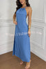 Chasing Sunlight Halter Tassle Backless Slit A-line Maxi Dress