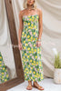 Summer Lemon Print Scalloped Lace Trim Suspender Slim Maxi Dress