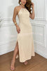 Chasing Sunlight Halter Tassle Backless Slit A-line Maxi Dress