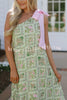 Garden Atmosphere Floral Print One Shoulder Pink Bow Loose Maxi Dress