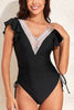 Fashionable V-neck Ruffled Flying Sleeves Stretch One-piece Swimsuit
