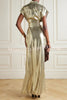 Francesca Metallic Satin-blend Button Short Sleeve Belted Shirt Maxi Dress