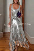 Party Tips Sequin Irregular Round Tassels Hem Back Cutout Tank Maxi Dress
