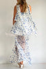 Ameile Organza Floral Print Tiered Slip Square Neck Scarf A-line Maxi Dress