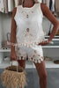 Angie Embroidery Cut-out Sleeveless Top and Elastic Waist Loose Shorts Set