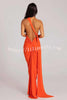 Grecian Inspired One Shoulder Side Metal Circle Design Backless Stretch Maxi Dress