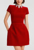 Regan Luxurious Velvet Jewel-encrusted Turtleneck Short Sleeve Pocket Tulip Mini Dress
