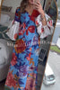 Jaylah Linen Blend Unique Print Contrast Color Puff Sleeve Maxi Dress