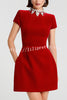 Regan Luxurious Velvet Jewel-encrusted Turtleneck Short Sleeve Pocket Tulip Mini Dress
