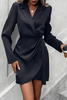 Solid Color Long Sleeve Lapel Professional Waist Mini Dress