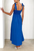 Solid Color Sling Lace-Up Backless Pleated Maxi Dress