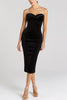 Harley Luxurious Velvet Fabric Jewel-embellished Shoulder Straps Midi Dress