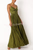 Catch The Light Satin Pleated V-neck Slip Maxi Dress